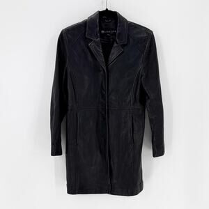 Vintage Kenneth Cole black long leather coat size petite Medium 90s classic